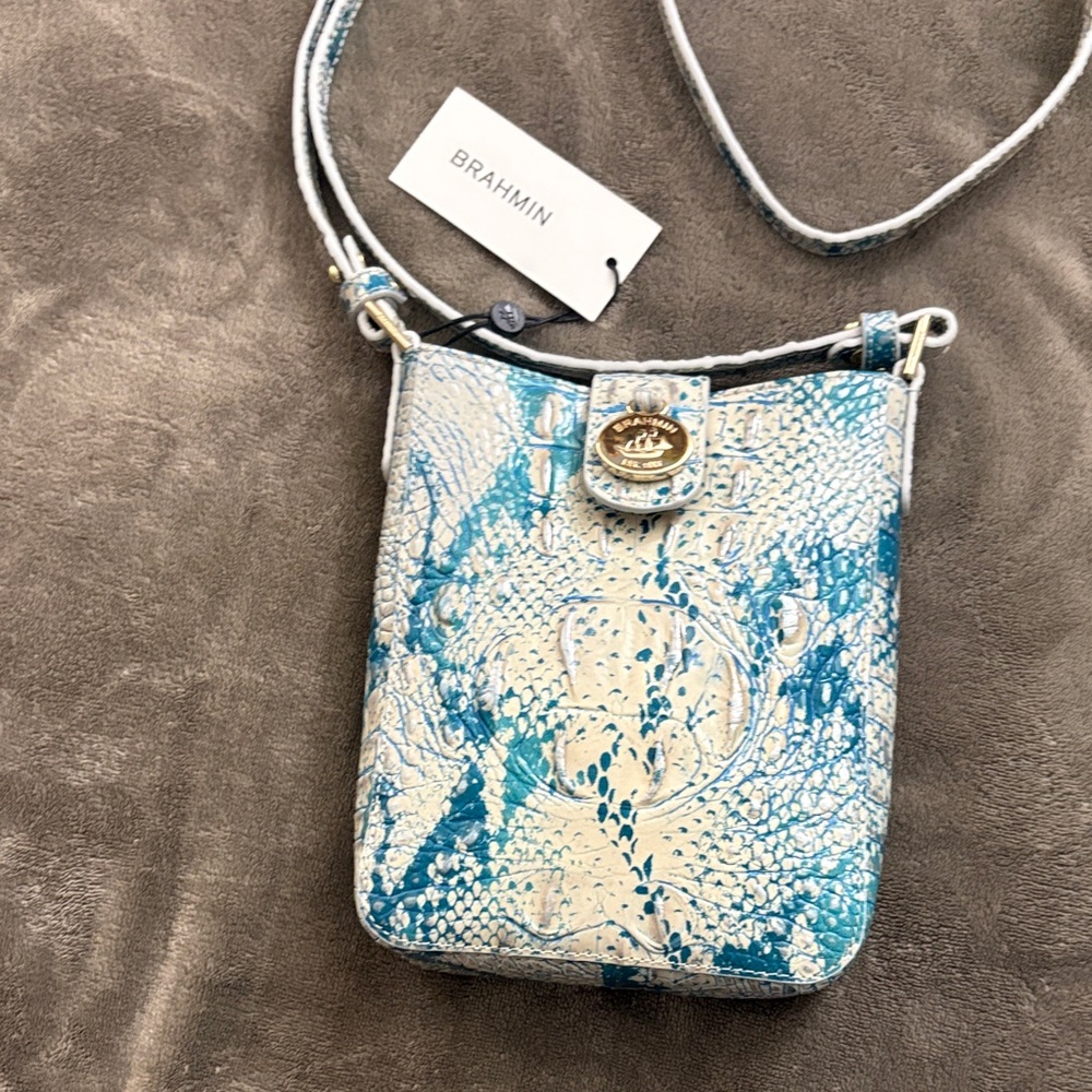 Brahmin Marley Mesmerized Melbourne Blue and Cream Crossbody Bag